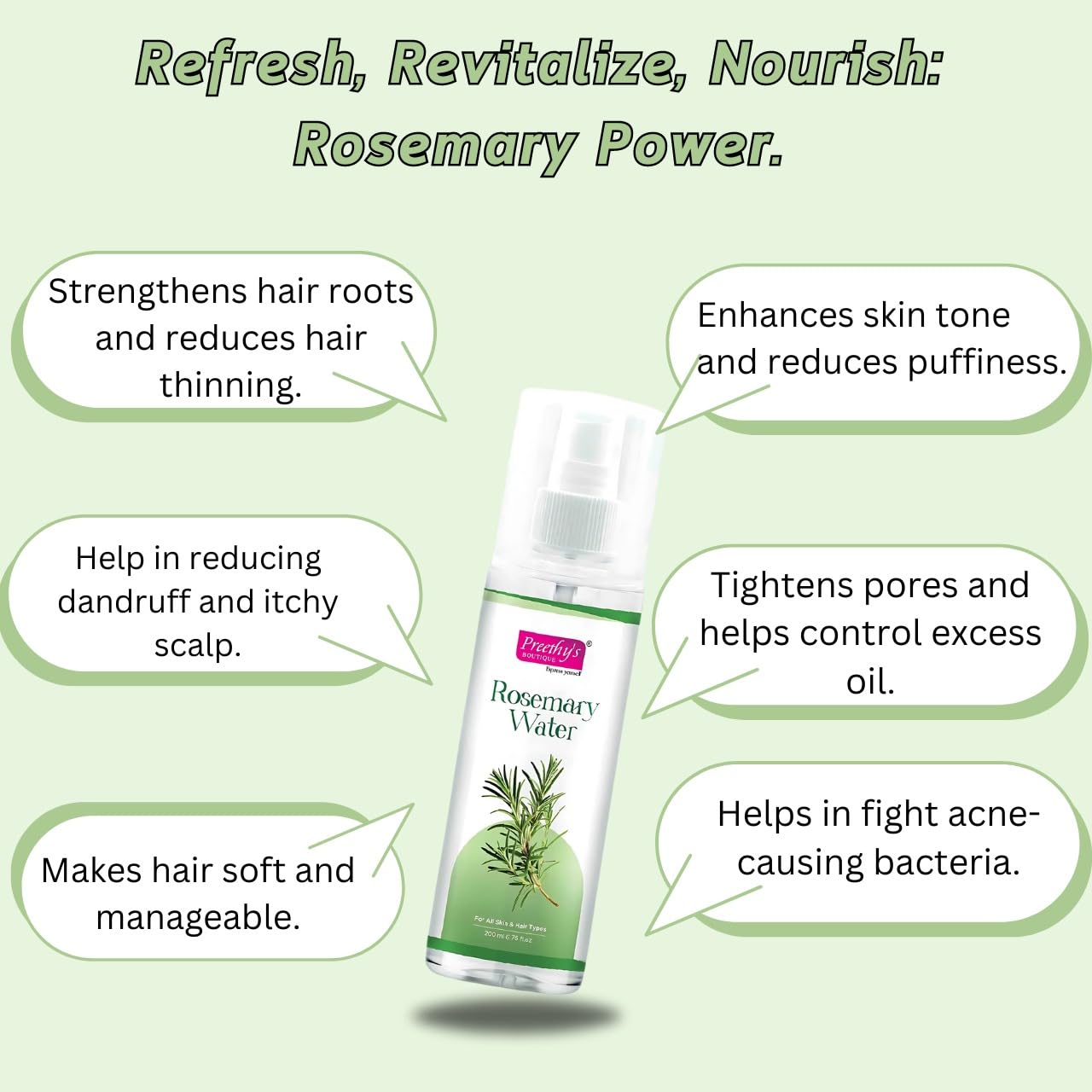 Preethy's Boutique Rosemary Water 200ml - Pure Hair Growth Spray & Scalp Tonic