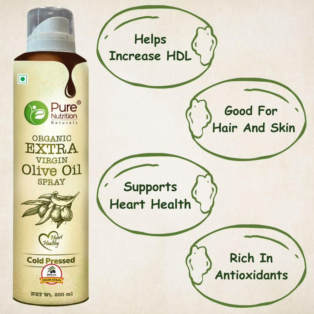 Pure Nutrition Combo Pack Of Virgin Coconut Oil & Virgin Olive Oil Spray - 200ml | 100% Organic | Low Calorie Cooking - 10X LESS Oil | For Coooking, Dressings, Baking & Air-Frying