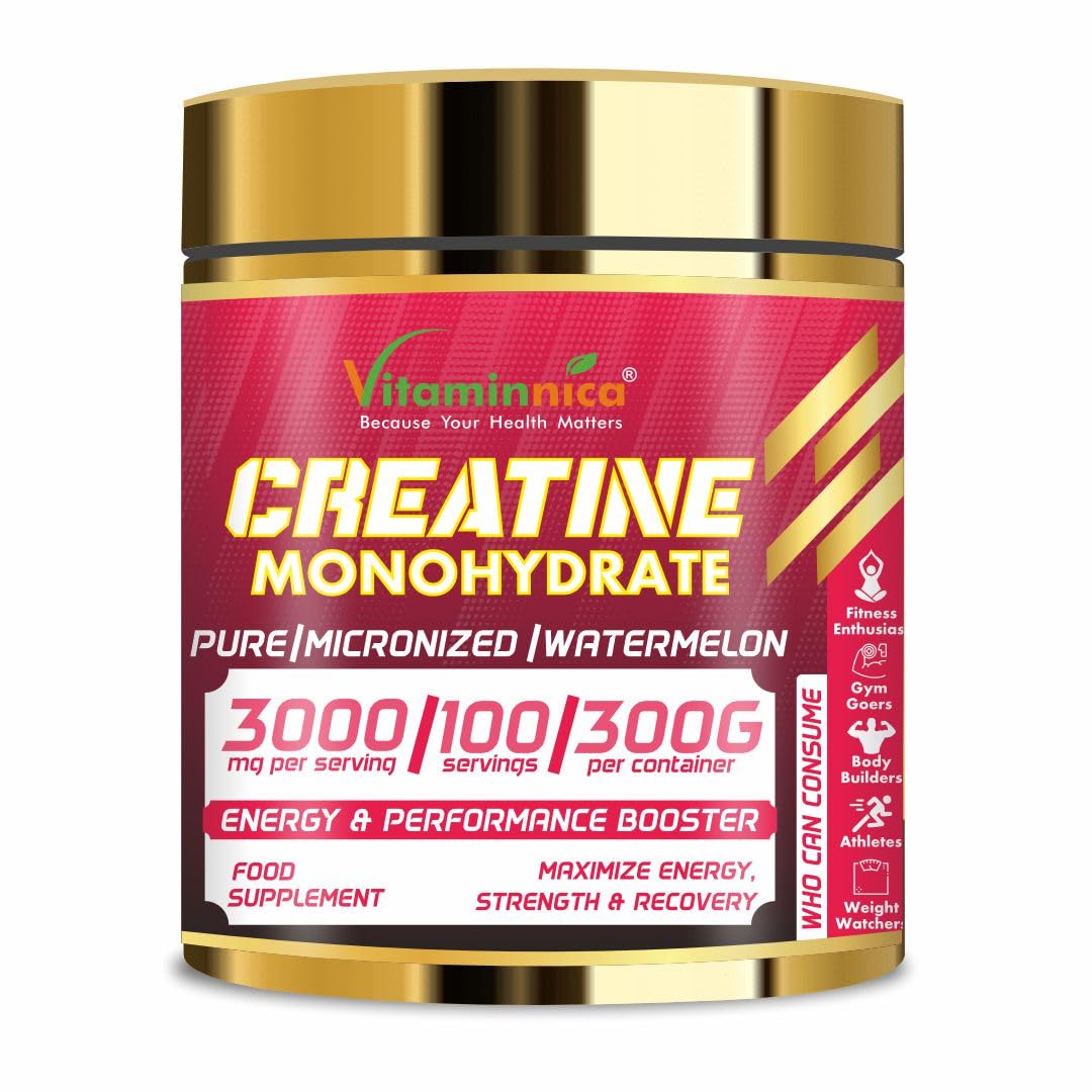 Vitaminnica Micronized Creatine Monohydrate Powder - Watermelon Flavor Muscle Power Blend, 300g