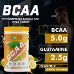 Pure Nutrition Sports BCAA supplement 2:1:1 (250g) | Lemon Orange Flavor with L-Glutamine, Grapeseed & Piperine, Sugar Free Amino Acid Supplement, Workout Muscle Recovery Drink for Muscle Growth, 23 Servings