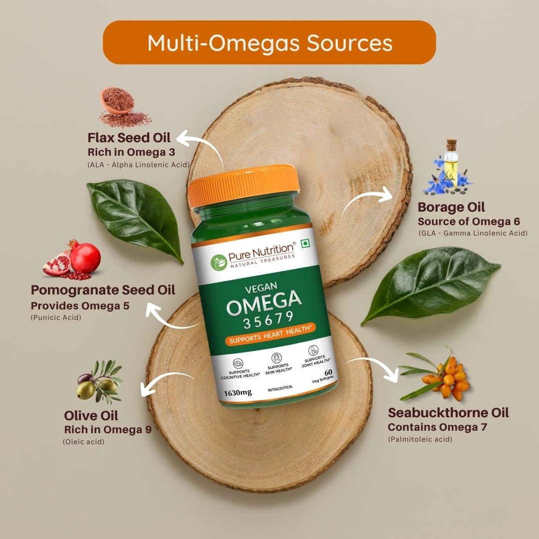 Pure Nutrition Omega 3-5-6-7-9, 60 Softgels | Essential Fatty Acids for Heart & Wellness Support