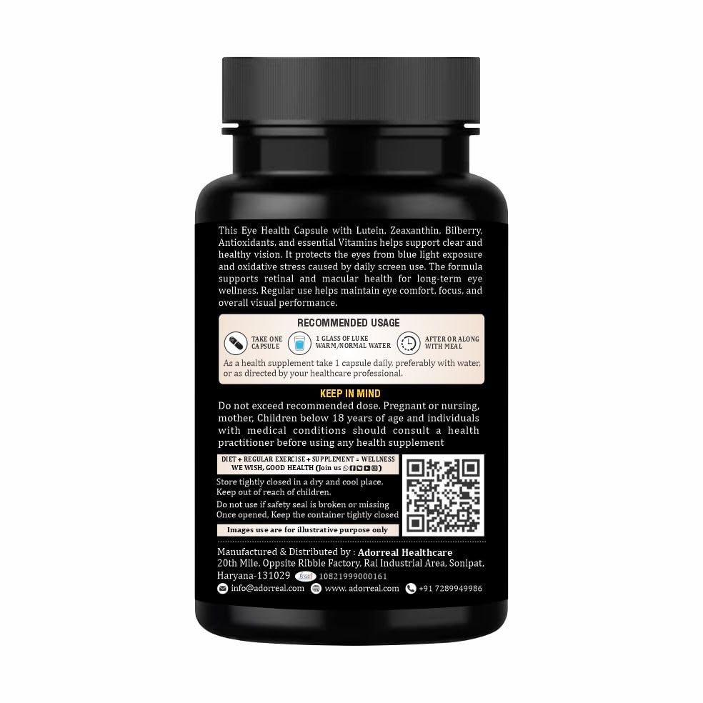 Adorreal Eye Health Capsules (60 Capsules) | Supports Vision, Reduces Eye Strain, Blue Light Protection & Macular Health