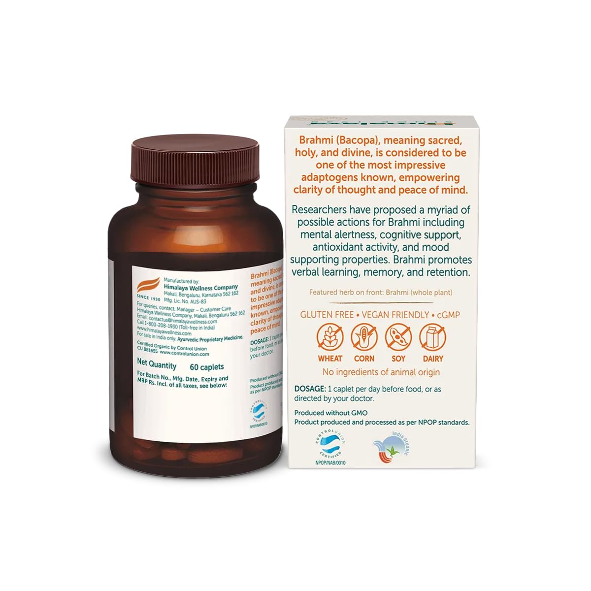 Himalaya Organic Brahmi Caplet | Mind Wellness| Improve Alertness - 60 Caplet