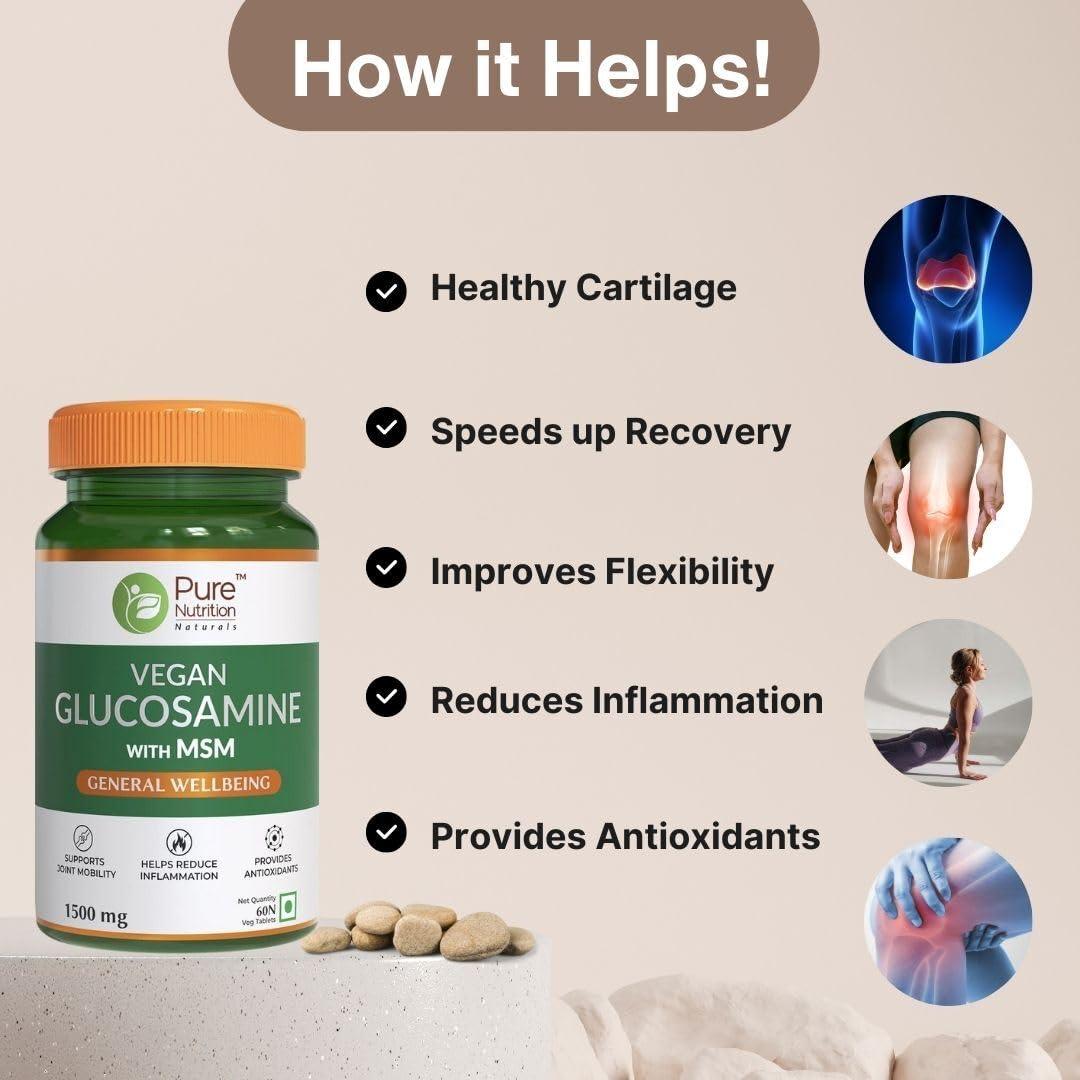 Pure Nutrition Vegan Glucosamine with MSM 1500 mg Veg Tablet for Joints & Antioxidant Support