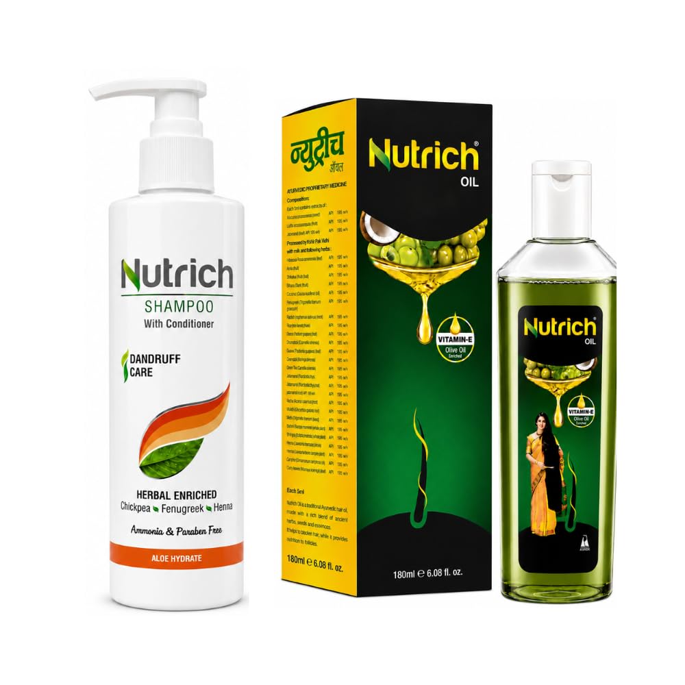 Ayulabs Nutrich Hair Care Combo | Nutrich Oil (180 ml) & Nutrich Dandruff Care Shampoo (200 ml)