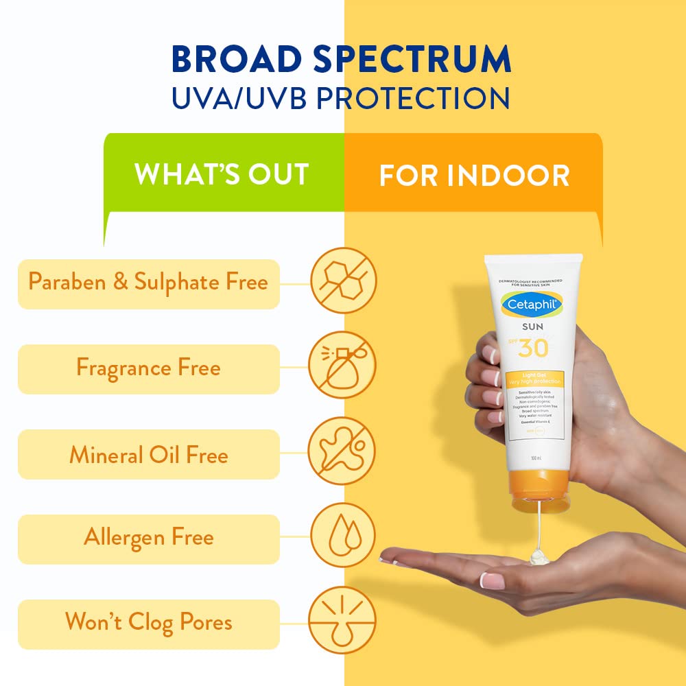 Cetaphil Sun Light High Protection Sunscreen Gel | SPF 30 Sensitive Oily Skin - 100ml Gel