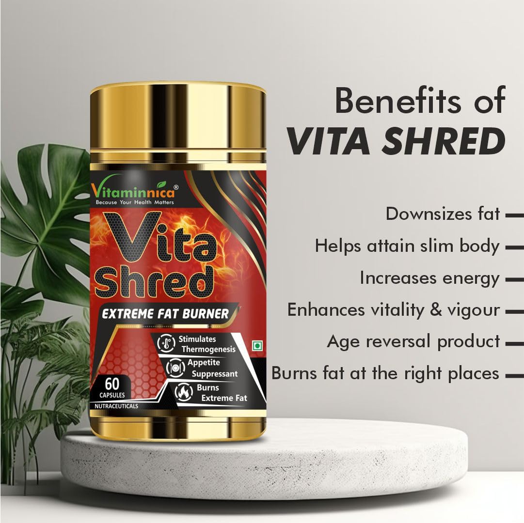 Vitaminnica Vita Shred Fat Burner Capsules - Thermogenic Metabolism & Appetite Support, 60 Veg Capsules