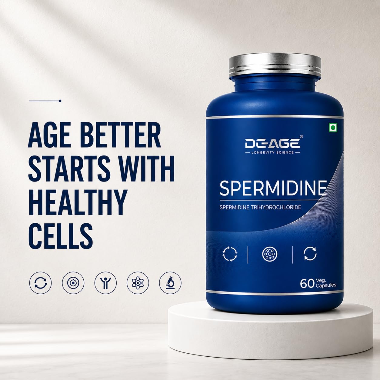 De-Age Spermidine Trihydrochloride 60 Capsules | Cellular & Healthy Aging Support