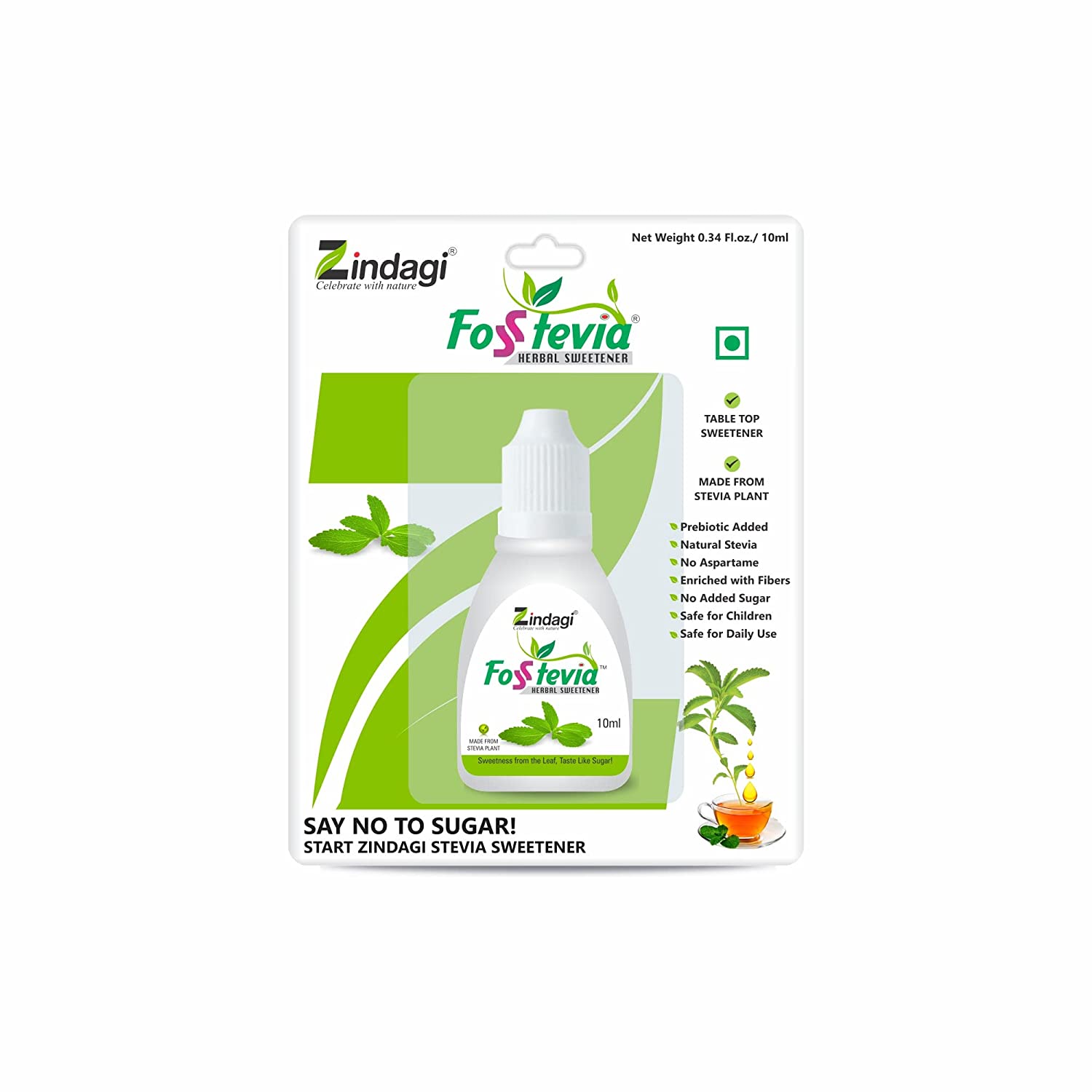 Zindagi Stevia Liquid - Natural sweetener - Stevia Leave extract (Pack of 2) Each10 ml