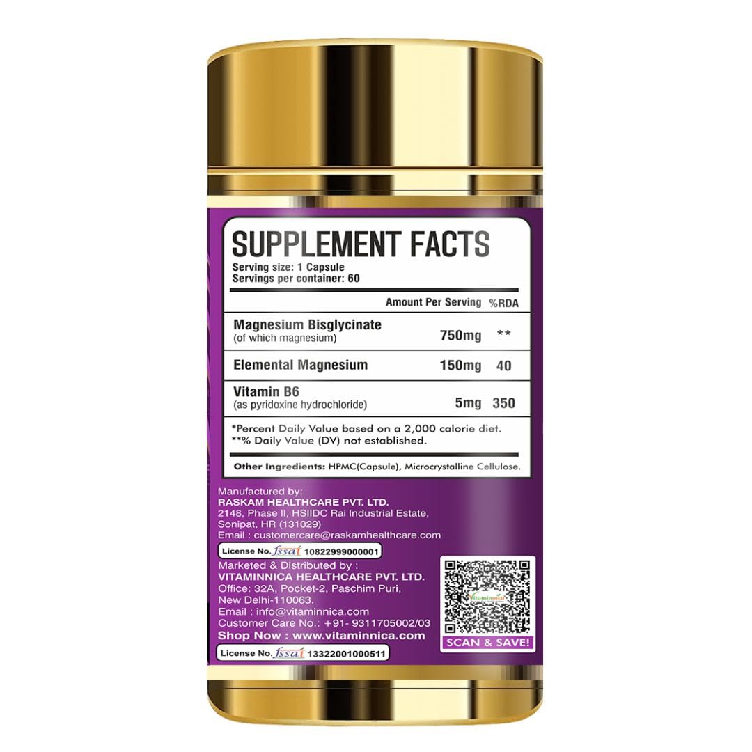 Vitaminnica Magnesium Bisglycinate Complex 60 Capsules - Advanced Sleep Quality & Rest Support