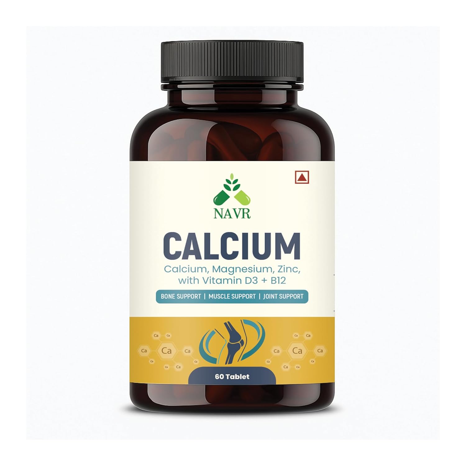 NAVR Calcium with Magnesium, Zinc, Vitamin D3 and B12 Supplement, Bone Support, Muscle Support, Joint Support, 60 Tablets