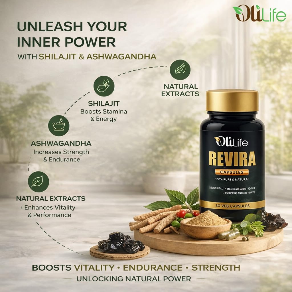 OliLife Revira Capsules 30 Caps | Ayurvedic Supplement with Original Himalayan Shilajit for Energy, Stress Relief & Physical Performance Support