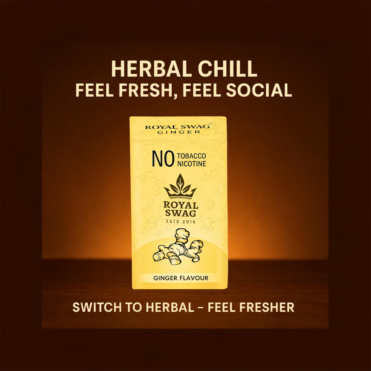Royal Swag Ayurvedic Herbal Wellness Sticks Ginger Flavour - 100% Tobacco & Nicotine Free (10 Sticks)