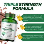 Simply Herbal Vegan Omega 3 6 9 Capsules 500mg Supplement Triple Strength Flaxseed, DHA for Heart, Joint & Brain Health, Immunity Booster - 60 Capsules