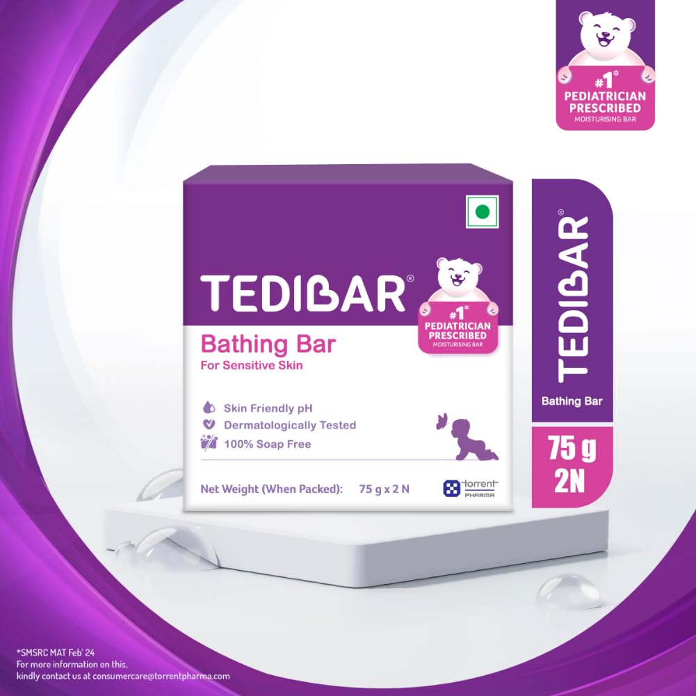 Tedibar Baby Bathing Bar for Sensitive Skin | Soap Free - 75gm - Pack of 2