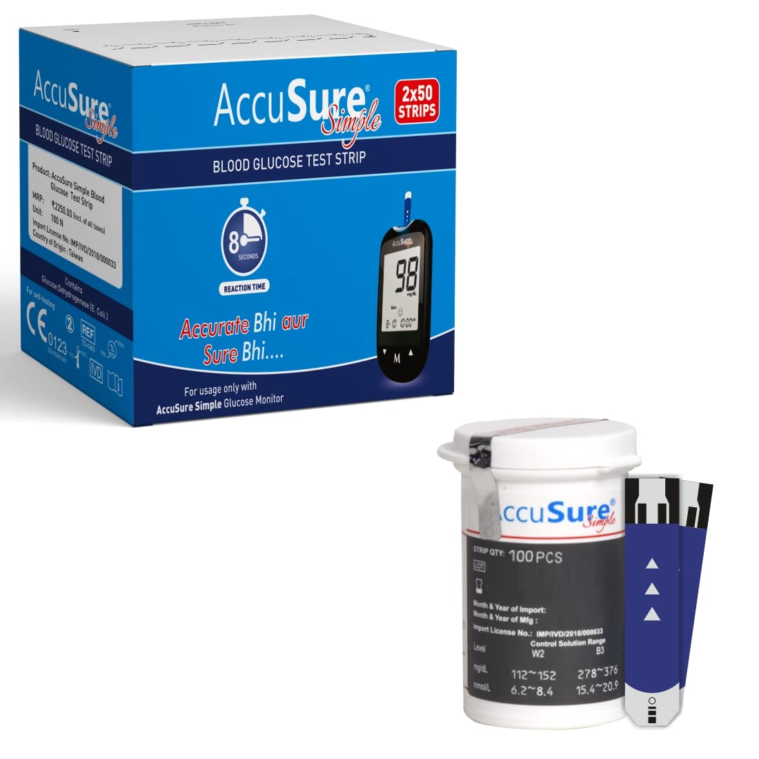 AccuSure Simple Blood Glucose Test Strip (Only Strip) | Diabetes Monitoring Devices