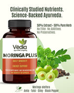 Vedia Moringa Plus (Natural Superfood) Capsules | Pure Moringa Leaf Extract for Energy, Immunity & Joint Support (60 Capsules)