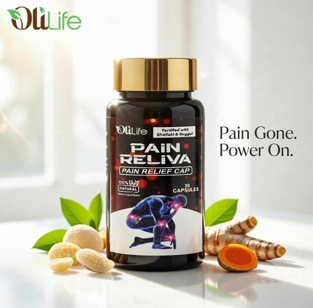 OliLife PainReliva Capsules 30 Capsules | Ayurvedic Joint Pain Medicine for Knee Discomfort, Back Aches, Joint Care, Arthritis Support, Inflammation Control, Muscle Bone Herbal Health & Mobility