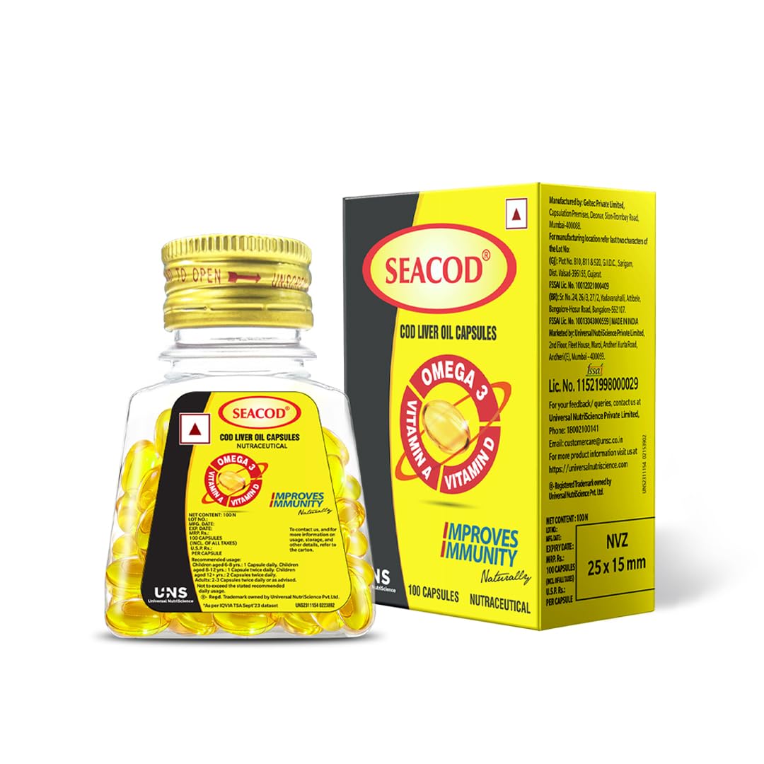 Seacod Cod Liver Oil Capsule 300 mg | Omega-3, Vitamins D & A | Immune & Heart Health