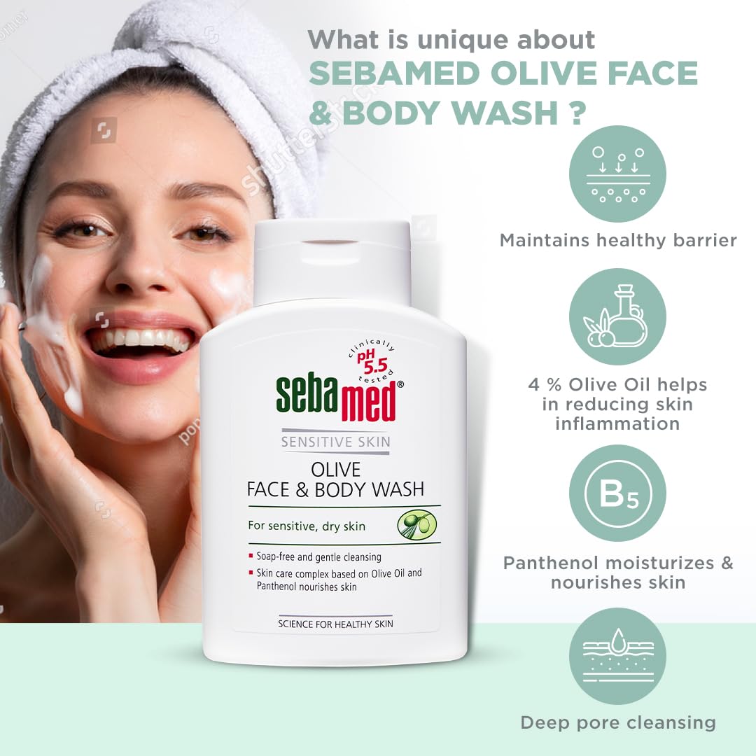 Sebamed Olive Face & Body Wash with Panthenol | For Sensitive & Dry Skin - 200ml