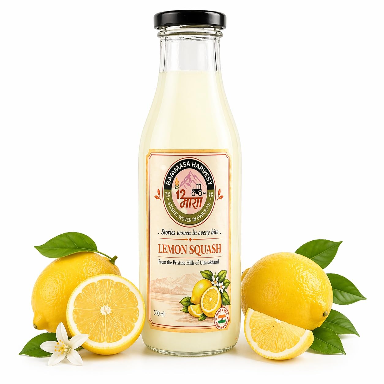Baramasa Harvest Lemon Squash (500ml) | Refreshing Himalayan Citrus Drink | Rich in Vitamin C & Hydration Support