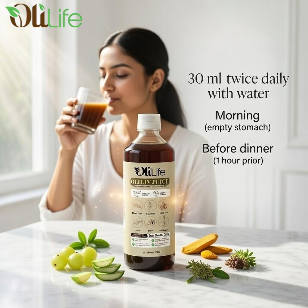 OliLife Oliliv Juice 1000 ml | Ayurvedic Liver Detox Juice for Fatty Liver Support, Healthy Liver Function, Digestive Balance, Pure & Fresh Herbal Formula