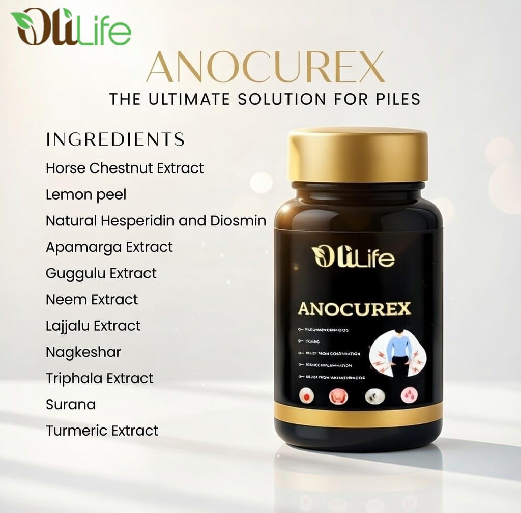 OliLife Anocurex Piles Tablets 30 Tabs | Ayurvedic Internal Care for Piles, Fissure & Fistula Comfort, Bleeding Control, Pain Relief & Healthy Blood Circulation