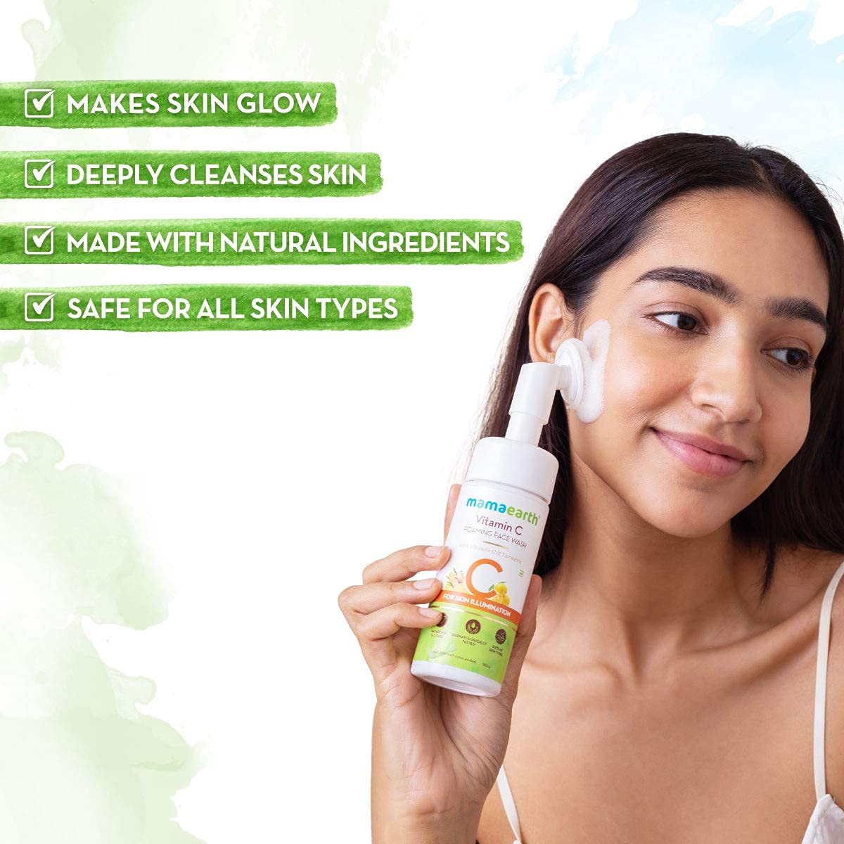 Mamaearth Vitamin C Face Wash with Turmeric & Foaming Silicone Cleanser Brush - 150ml