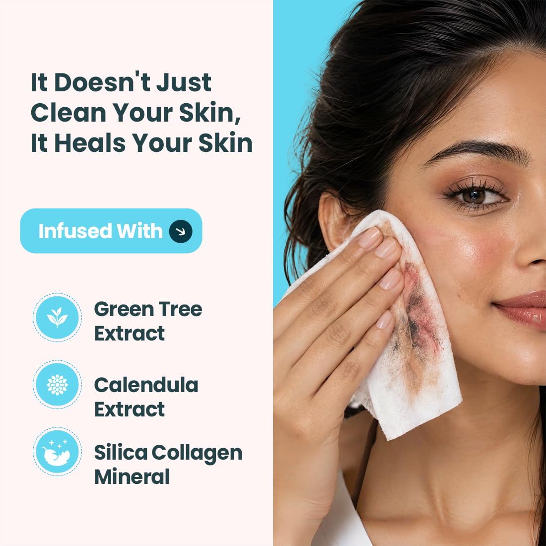 Hi Life Luxury Makeup Remover Wet Wipes with Green Tea & Calendula | Silica Collagen Support & Waterproof Makeup Removal (Pack of 25)