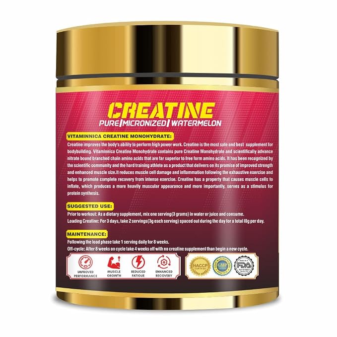 Vitaminnica Micronized Creatine Monohydrate Powder - Watermelon Flavor Muscle Power Blend, 300g
