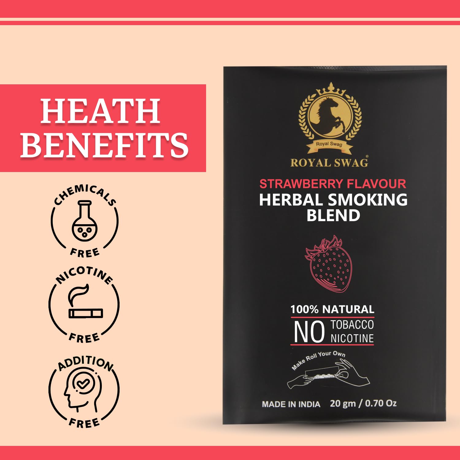 Royal Swag Strawberry Herbal Smoking Blend (20g) & King Size Slim Papers Combo Pack