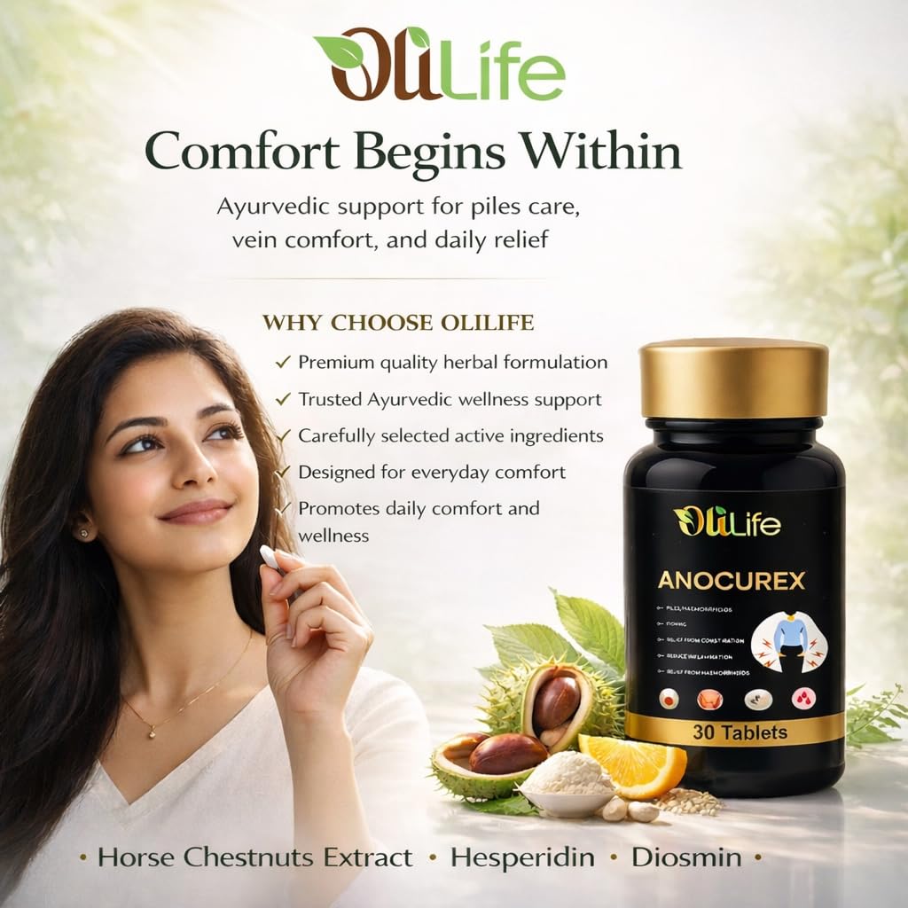 OliLife Anocurex Piles Tablets 30 Tabs | Ayurvedic Internal Care for Piles, Fissure & Fistula Comfort, Bleeding Control, Pain Relief & Healthy Blood Circulation