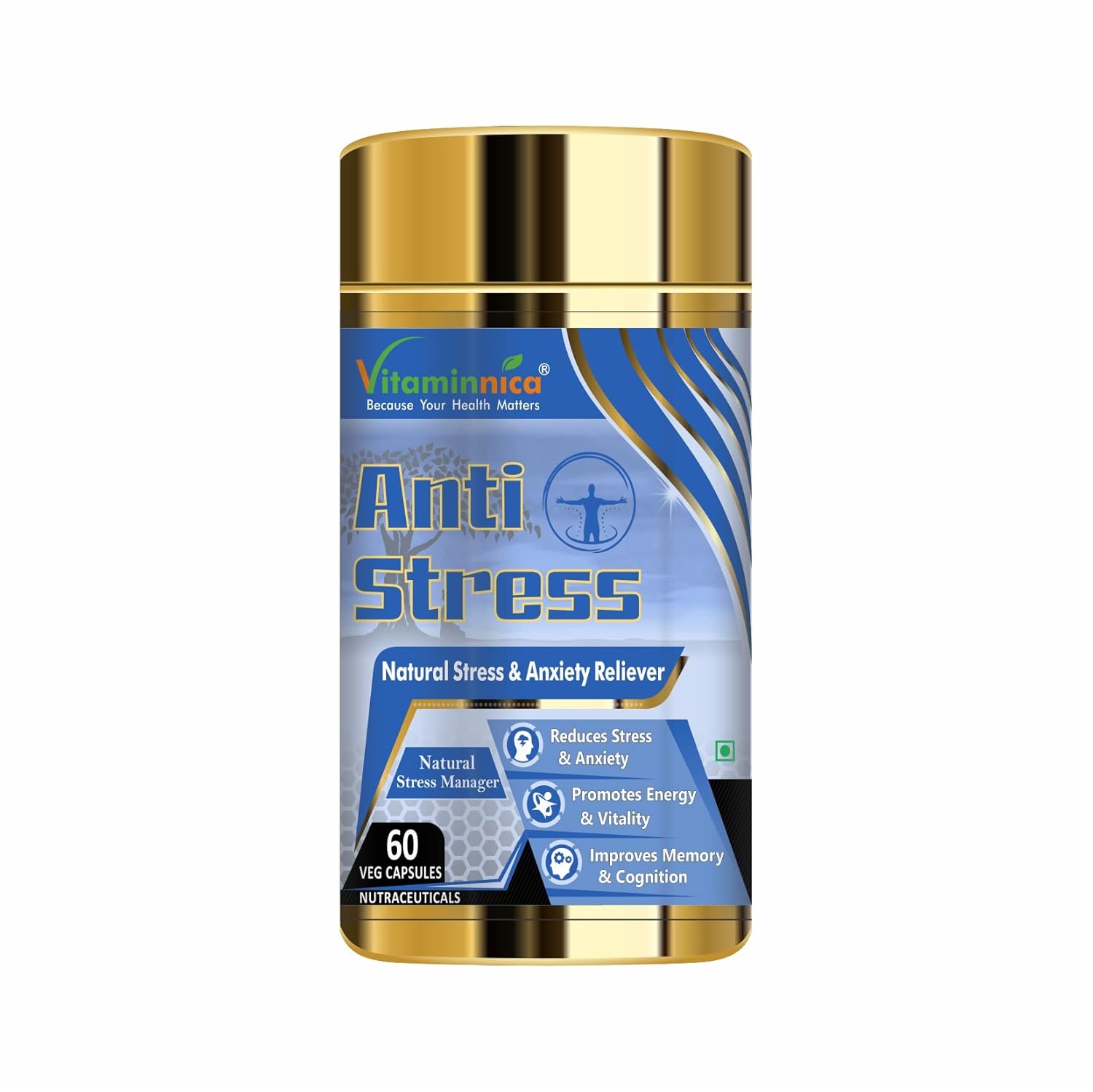 Vitaminnica Anti Stress Capsules - Natural Calm, Focus & Cortisol Support, 60 Count