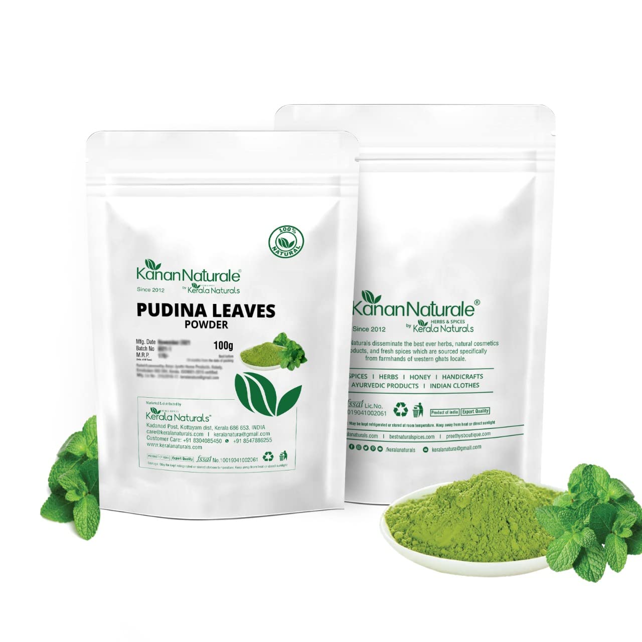 Kerala Naturals 100% Pure Pudina/Mint Leaves Powder - 100gms