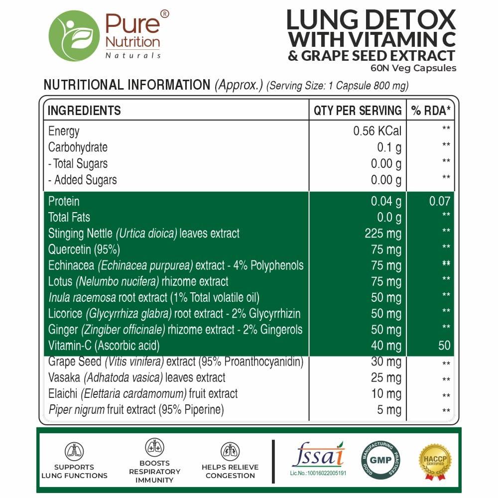 Pure Nutrition Lung Detox Capsule with Vitamin C 800mg For Respiratory Care