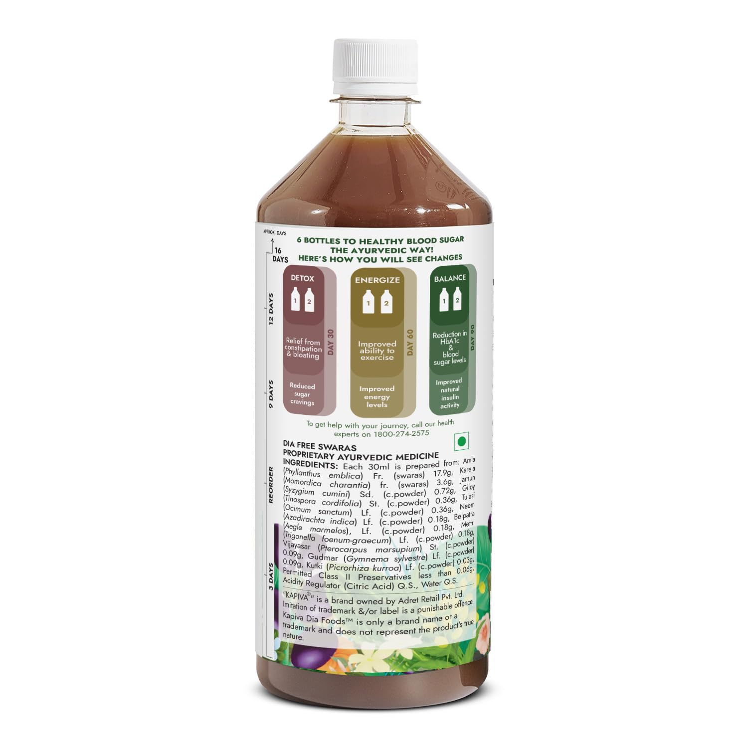 Kapiva Dia Free Juice, 1L | Clinically Proven Diabetic care | Amla, Karela, Jamun, Guduchi & 7 More