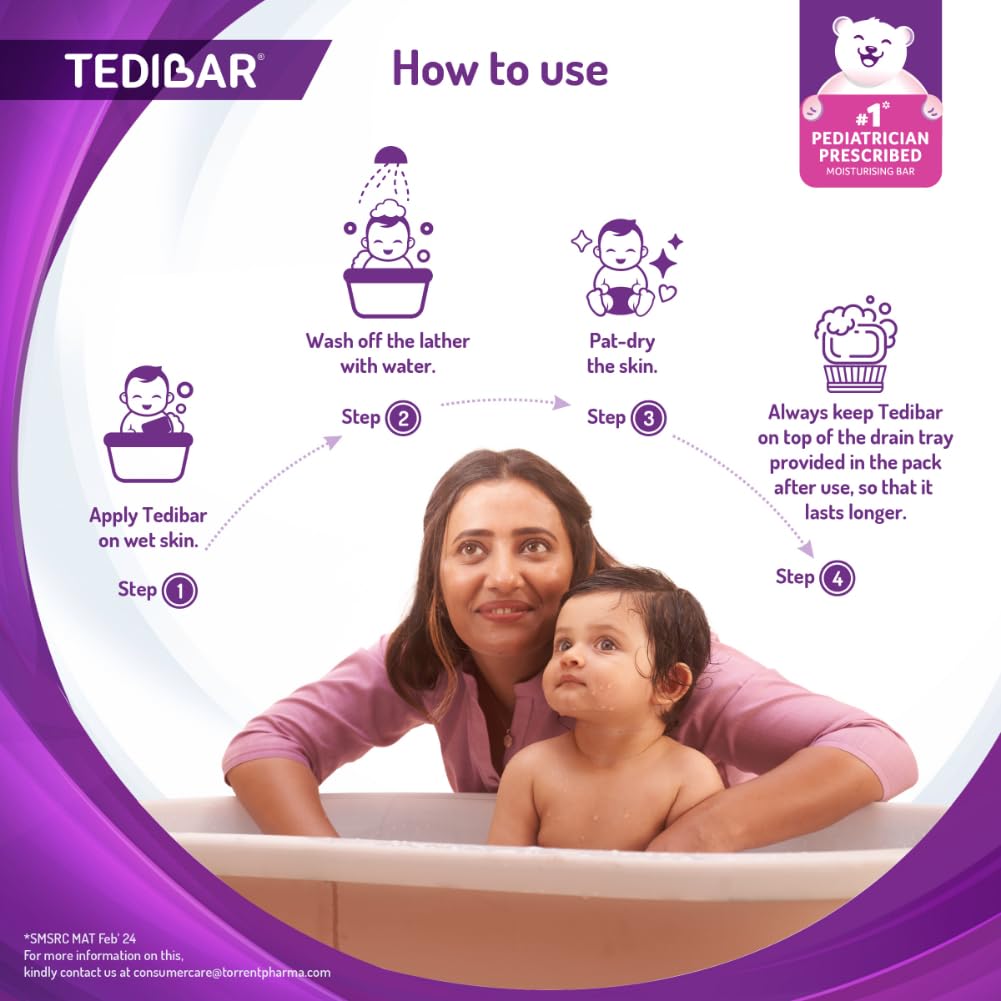 Tedibar Baby Bathing Bar for Sensitive Skin | Soap Free - 75gm - Pack of 2