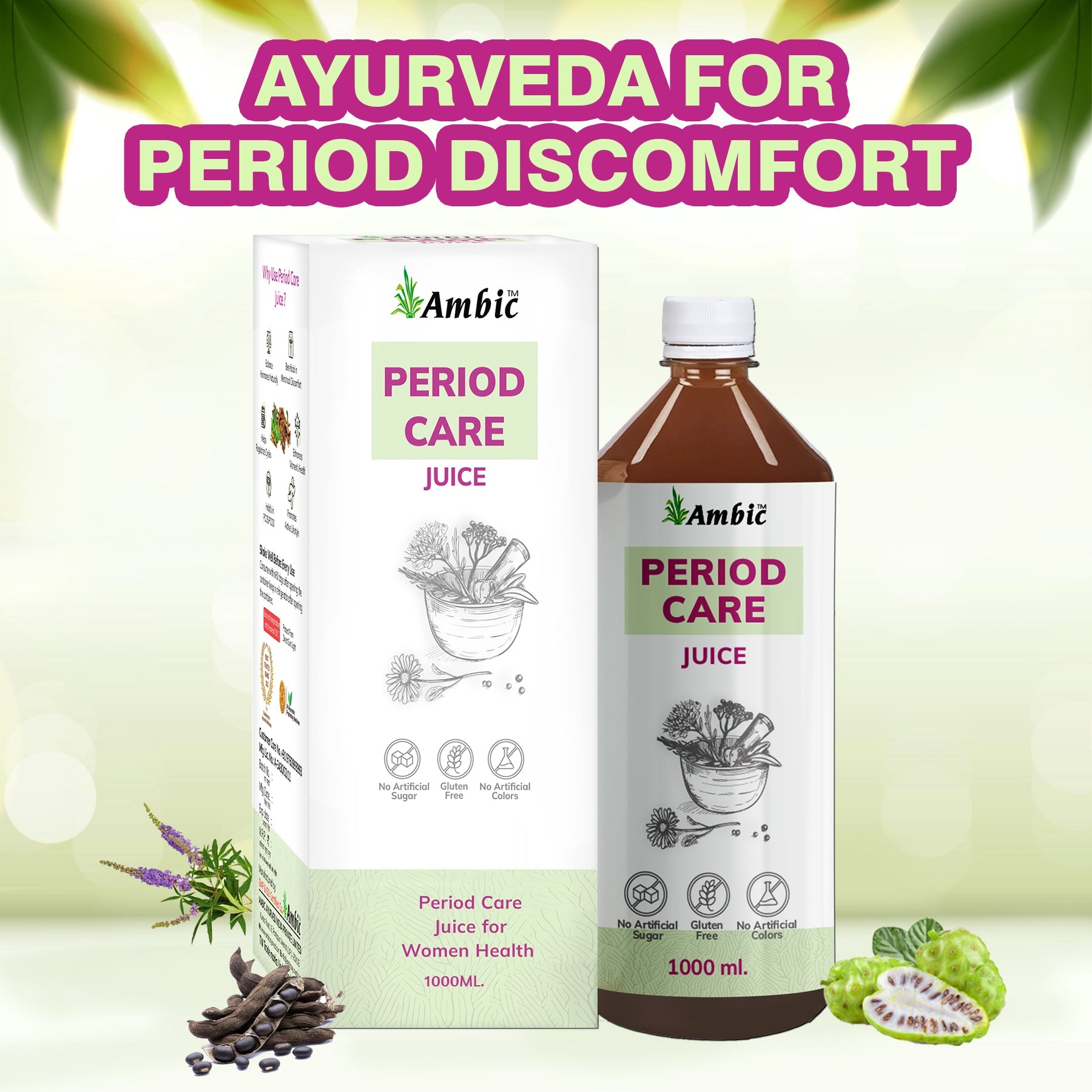 AMBIC Period Care Juice for Delayed Irregular Periods I Helps with Period Pain, PCOS, PCOD