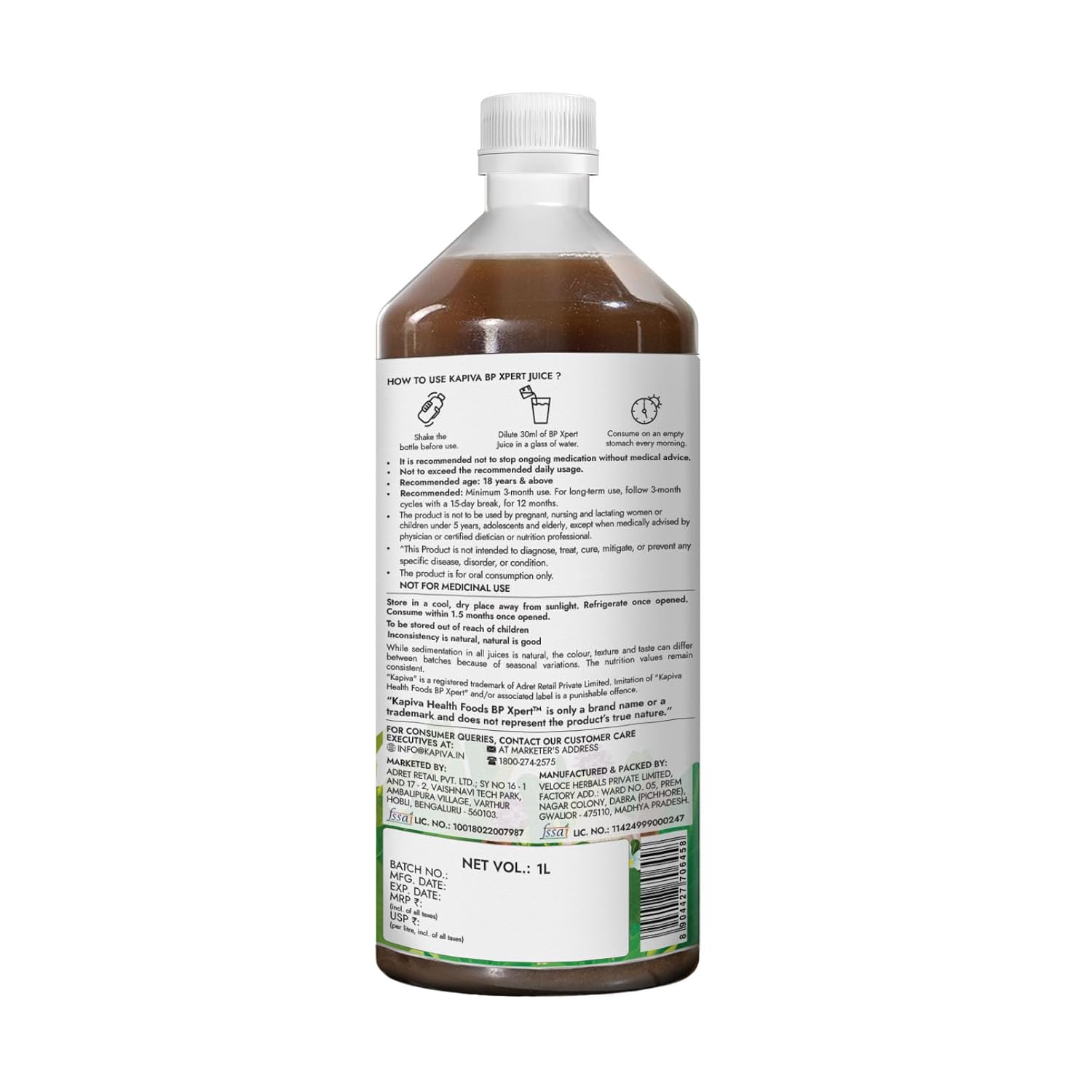 Kapiva BP Care Juice - 100% Ayurvedic Juice to Support Healthy Blood Pressure Levels| Arjuna, Jatamansi & 8 Other Herbs 1 Litre (BP Xpert)