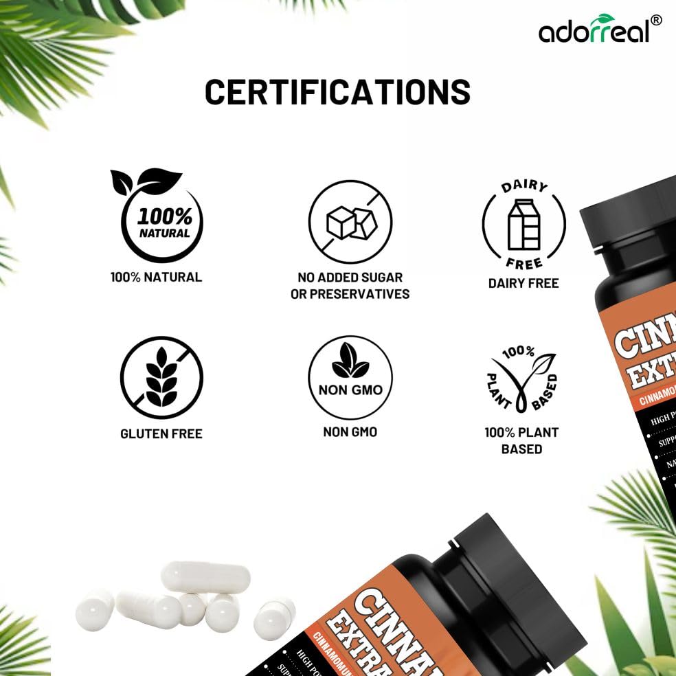 Adorreal Cinnamon Extract Capsules (60 Capsules) | Supports Healthy Blood Sugar Levels, Digestion & Metabolism