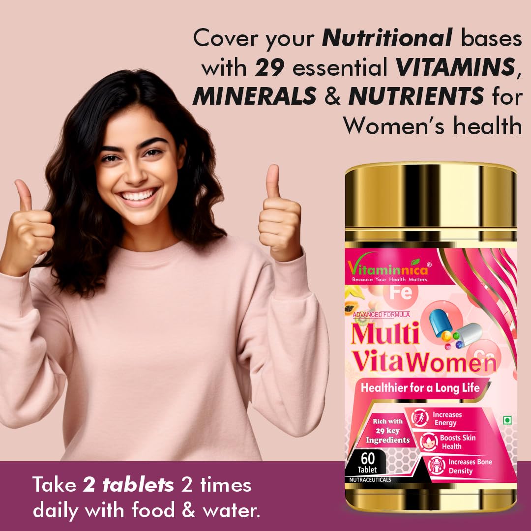 Vitaminnica Multivitamins for Women - Comprehensive Daily Formula with 29 Vital Nutrients, 60 Tablets