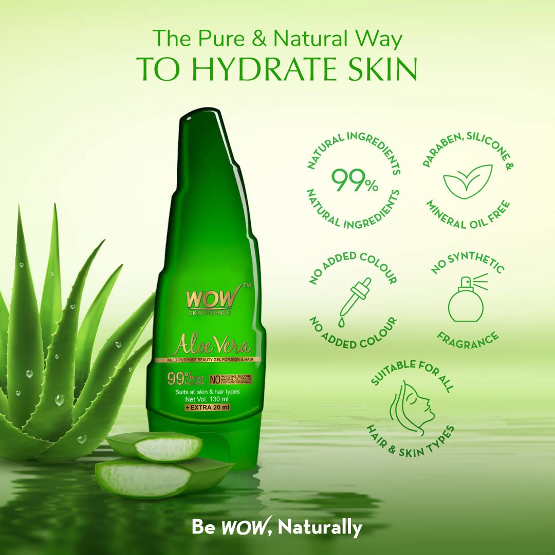 WOW Skin Science 99% Pure Aloe Vera Gel | Multipurpose Beauty Gel for Skin & Hair - 130ml