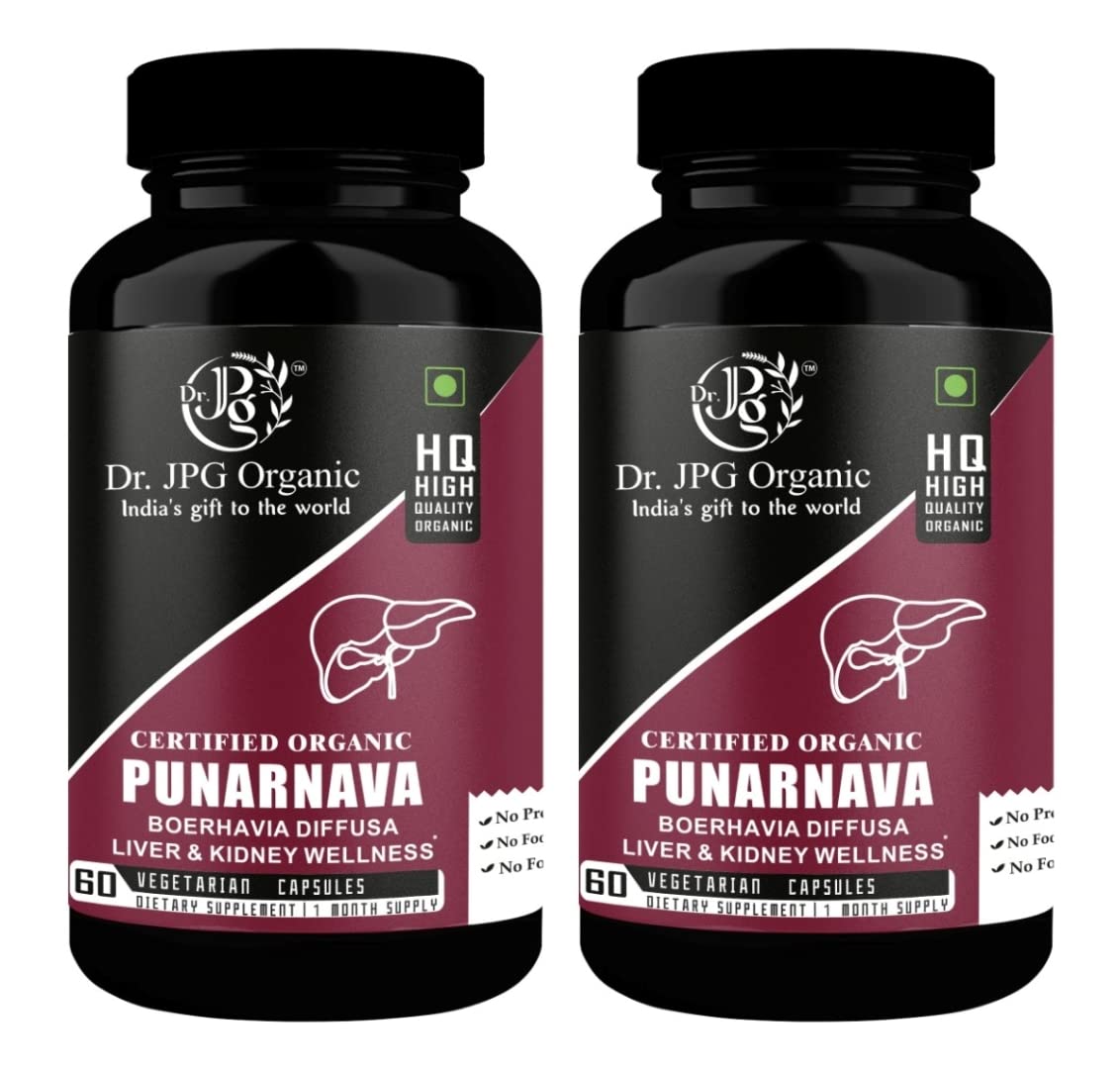 DR. JPG Organic Punarnava Capsules (500mg, 120 Veg Capsules) – Pack of 2 | For Liver & Urinary Wellness