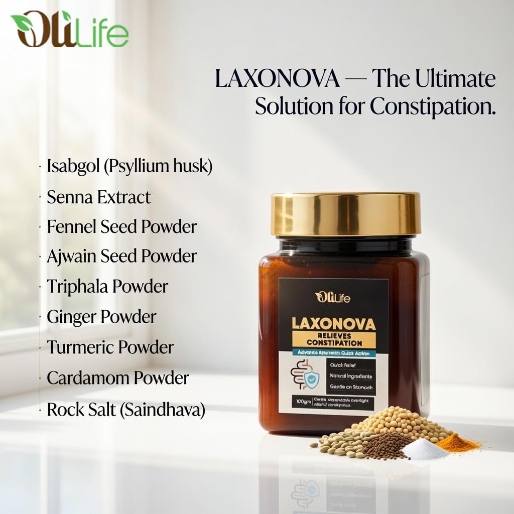OliLife Laxonova Powder 100 g | Ayurvedic Constipation Relief Powder for Hard Stool, Smooth Bowel Movement, Gut Health, Piles & Fissure Support