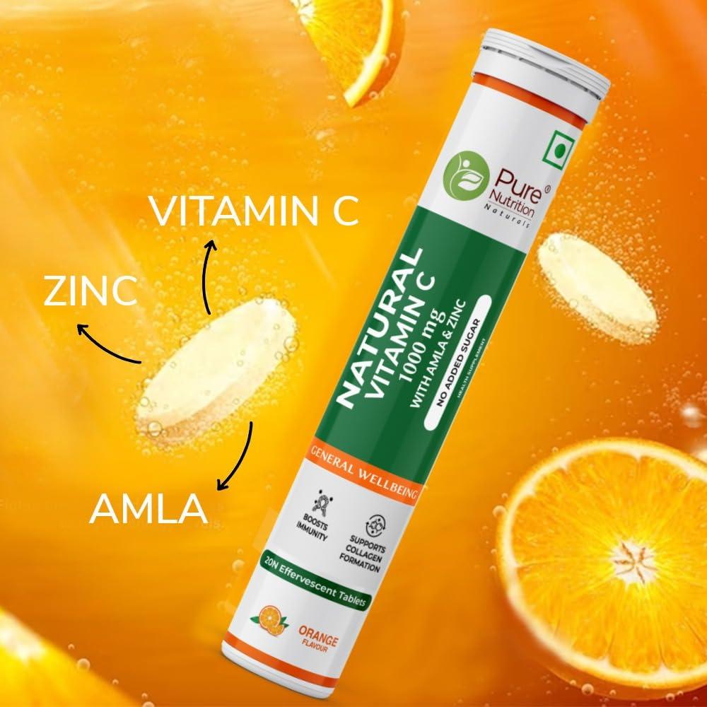 Pure Nutrition Natural Vitamin C Effervescent Tablet - Orange (20 Tablets)