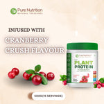 Pure Nutrition Plant Protein Powder Cranberry Crush, 500g, for Men, Women With Pea & Brown Rice Protein with Omega3, Digestive Enzymes & Turmeric | Plant-based, Vegan Supplement for Muscle Growth & Strength | No Artificial Sweeteners
