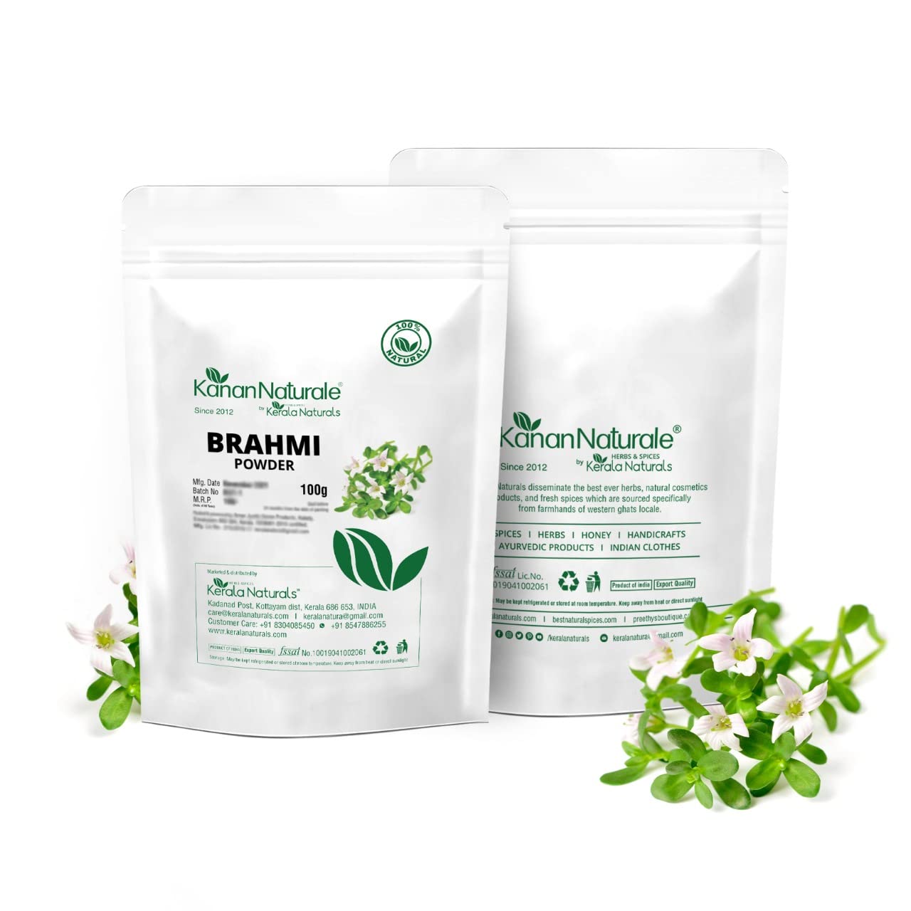 Kerala Naturals Brahmi Powder 100g - Hair Growth & Volumizing Scalp Mask