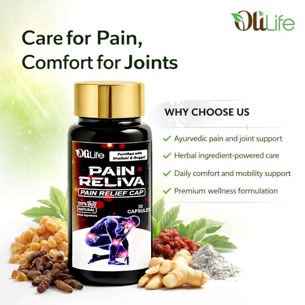 OliLife PainReliva Capsules 30 Capsules | Ayurvedic Joint Pain Medicine for Knee Discomfort, Back Aches, Joint Care, Arthritis Support, Inflammation Control, Muscle Bone Herbal Health & Mobility