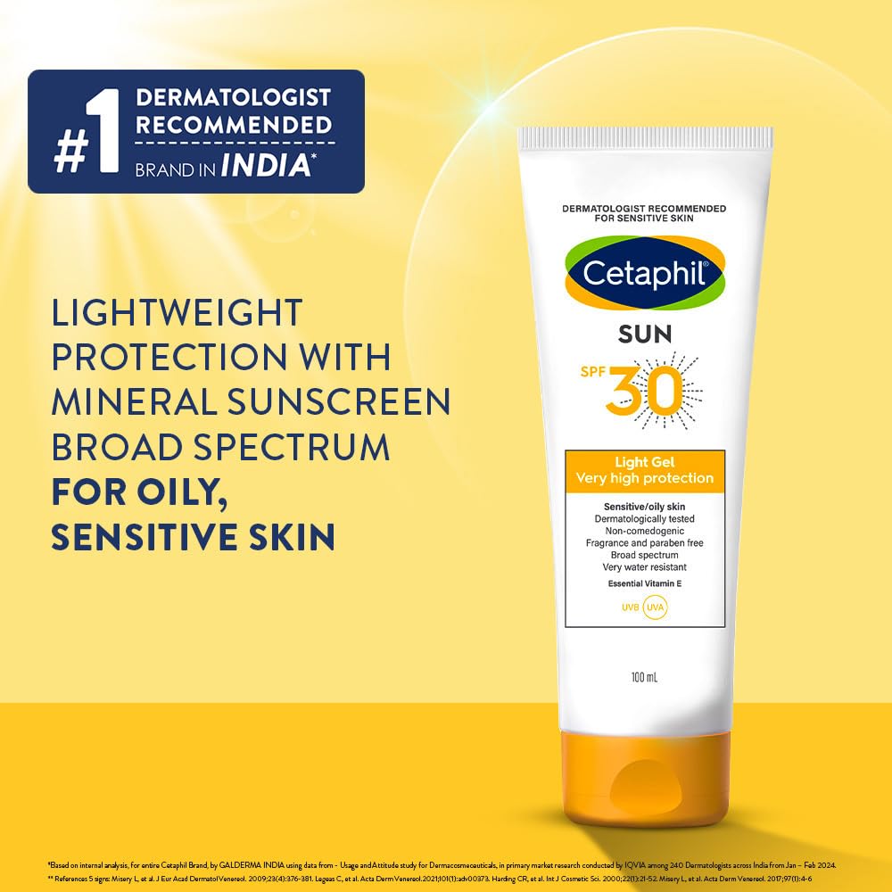 Cetaphil Sun Light High Protection Sunscreen Gel | SPF 30 Sensitive Oily Skin - 100ml Gel