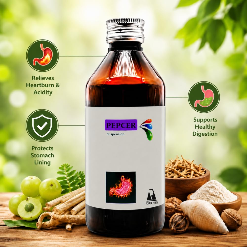 Ayulabs Pepcer Suspension | Ayurvedic Antacid & Anti-Ulcerant Liquid | 200 ml